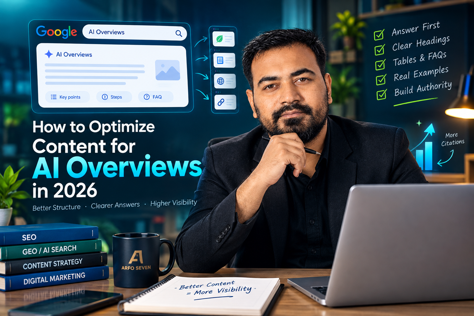 SEO professional optimizing content for Google AI Overviews in 2026